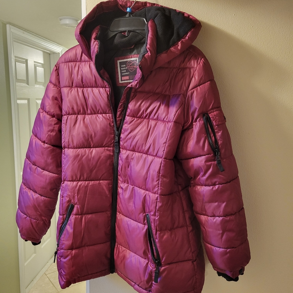 Justice Puff Jackets, Large 14/16 plus, burgundy color